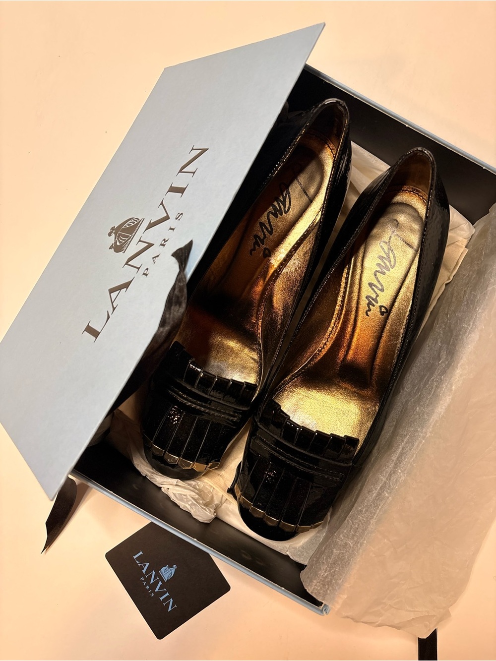 Lanvin Black Patent Leather Fringe Loafers for Women